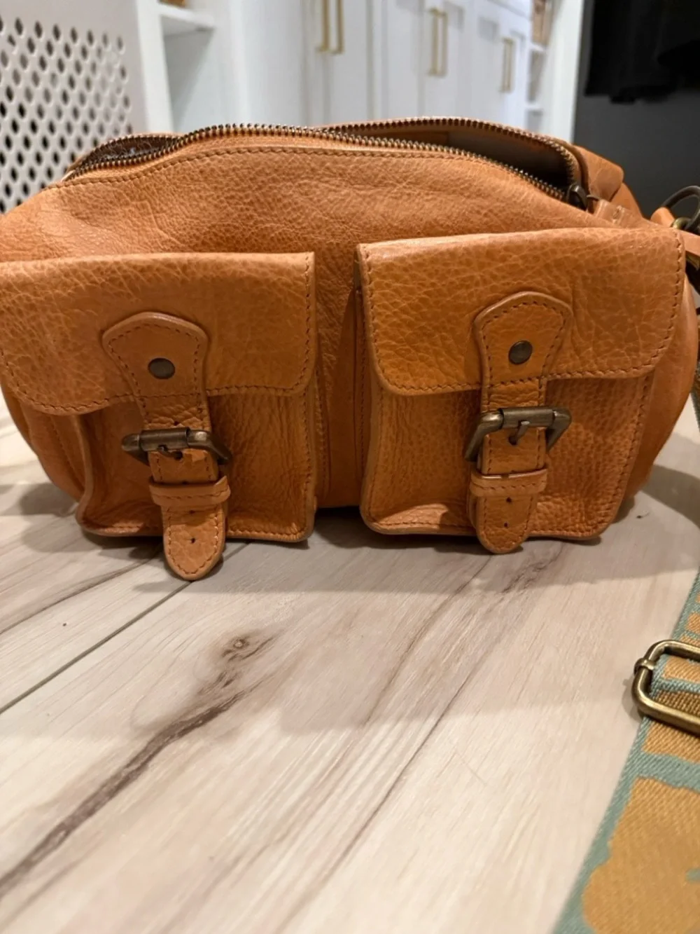 Free People Tan Leather Logo Pouch - Picture 3 of 4